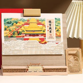 实木带笔筒台历